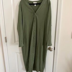 Ingrid & Isabel Maternity Olive Green Long Button-Front Ribbed Dress